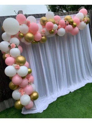 Bal10 Dünyası Pastel Beyaz -Pembe - Krom Gold Balon Zincir Seti  100 Adet