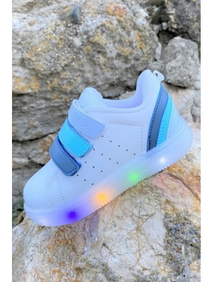 Vicco Sun Kız/erkek Çocuk Işıklı Beyaz Mavi Sneaker Bebe Patik Filet Günlük Spor Ayakkabı 220.P21Y.212