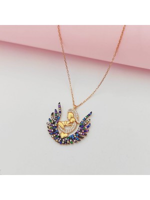 925 Gümüş Gümüş Anne Bebek Model Siyah Taşlı Kolye 925 Ayar