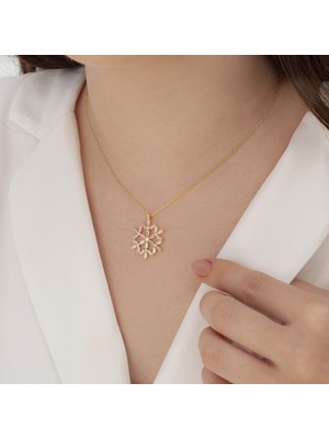 925 Gümüş Baget Taşlı Kar Tanesi Kolye 925 Ayar Gümüş