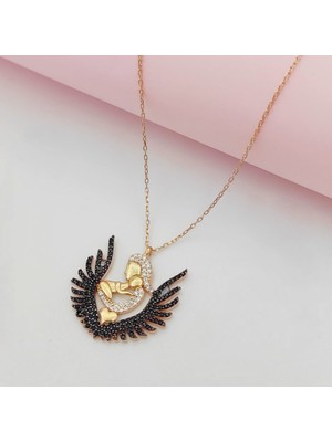 925 Gümüş Gümüş Anne Bebek Model Siyah Taşlı Kolye 925 Ayar
