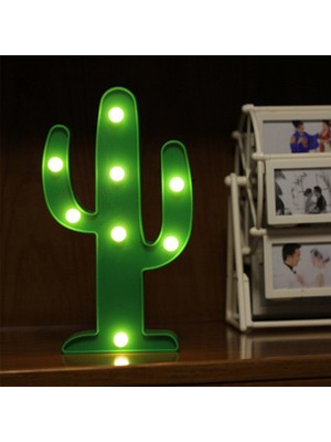 Sevimli Kaktüs Dekoratif Pilli LED Işıklı Masa Gece Lambası-