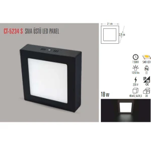 Ct-5234 18W/3200K Alm. S.ü LED Armatür Kare (Siyah Kasa) Günışığı