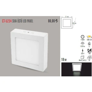 Ct-5234 18W/6400K Sıvaüstü LED Armatür Kare (Beyaz)
