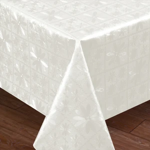 Elyaf Astarlı Pvc Masa Örtüsü Silinebilir Sıvı Geçirmez Leke Tutmaz Papatyalı Kabartma Desenli Beyaz