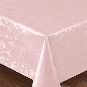 Elyaf Astarlı Pvc Masa Örtüsü Silinebilir Sıvı Geçirmez Leke Tutmaz Gül Çiçekli Pembe