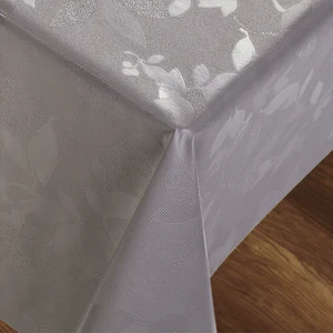 Elyaf Astarlı Pvc Masa Örtüsü Silinebilir Sıvı Geçirmez Leke Tutmaz Yaprak Kabartma Desenli Gümüş Gri