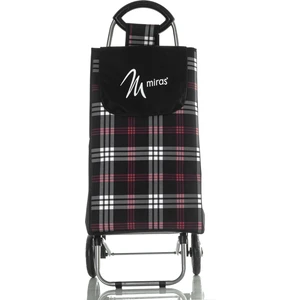 Ekose Pazar Arabası - Büyük Çantalı Ses Çıkarmayan Tekerlekli Pazar Arabası