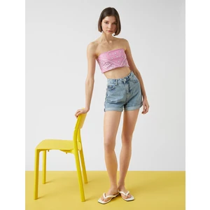 Yüksek Bel Cepli Kot Şort