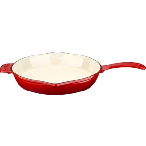 Döküm Yuvarlak Kızartma Tavası, Metal Saplı Çap(Ø) 28 Cm, Iç Krem, Kırmızı