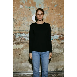 White And Simple Kadın Siyah Uzun Kollu Bisiklet Yaka Organik Pamuk T-Shirt