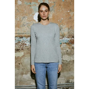 White And Simple Kadın Gri Uzun Kollu Bisiklet Yaka Organik Pamuk T-Shirt