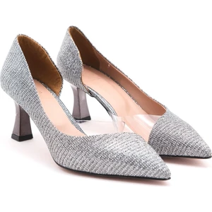 353 Platin Simli Topuklu Kadın Ayakkabı Zarif Tasarım Şık Gece ve Davetler İçin