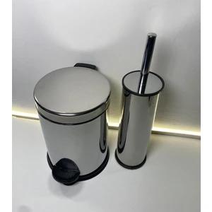 Paslanmaz Krom Akıllı Küçükklozet Fırçası & 3l Pedallı Çöp Kovası Set