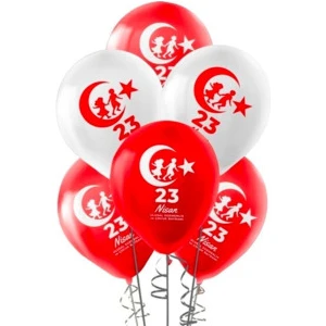 Kral Çarşı 34 23 Nisan Baskılı Balon 12 Adet Kırmızı  Beyaz