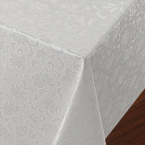 Elyaf Astarlı Pvc Masa Örtüsü Silinebilir Sıvı Geçirmez Leke Tutmaz Çiçekli Kabartma Desenli Beyaz