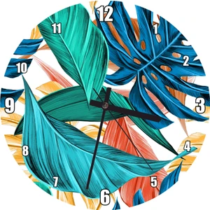 Cakatablo Rengarenk Yapraklar Dijital Çizim Duvar Saati (Çap 30X30 Cm)