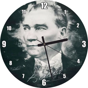 Cakatablo Mustafa Kemal Atatürk Portresi ve Imzası Görseli Duvar Saati (Çap 30X30 Cm)