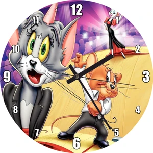 Cakatablo Tom ve Jerry ile Dansçı Kız Duvar Saati  (Çap 30X30 Cm)