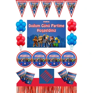 Parti Furyası Roblox Parti Malzemeleri 16 Kişilik 50X70 cm Afişli Masa Etekli Set 