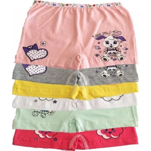 Kız Çocuk Renkli Likralı Pamuk Boxer Külot 6'lı