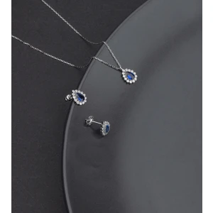 Miavi Silver 925 Ayar Gümüş Damla Safir Model Kolye ve Küpe Takı Seti