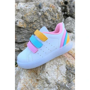 Sun Kız / Erkek Çocuk Işıklı Beyaz Pembe Sneaker Bebe Patik Filet  Spor Ayakkabı 220.P21Y.212