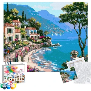 Sayılarla Boyama Seti 40 x 50 cm Tuval Şasesine Gerili Sahil Kasabası
