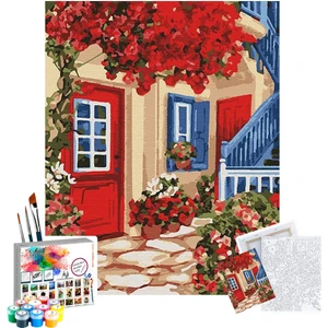 Sayılarla Boyama Seti 40 x 50 cm Tuval Şasesine Gerili Kırmızı Bahçe