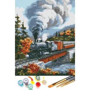 Sayılarla Boyama Seti 40 x 50 cm Tuval Şasesine Gerili Kara Tren