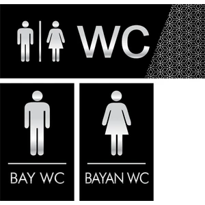 Bay-Bayan Wc Yönlendirme Yazısı Metal 3'lü Takım Aynalı