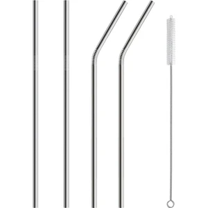 5 Parça Metal Pipet - Paslanmaz Çevre Dostu Metal Pipet Fırça Seti
