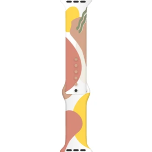 Apple Watch Seri 10 46MM, Seri 9/8/7/6/se/5/4/3 Desenli Silikon Kordon 45MM 44MM 42MM Uyumlu Sarı-Pembe