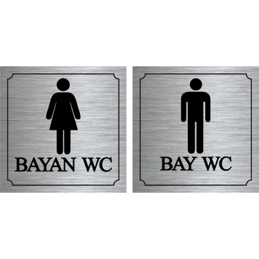 Obibaskı Erkek - Kadın Wc Yönlendirme Yazısı Metal Gümüş 2'li 13x13