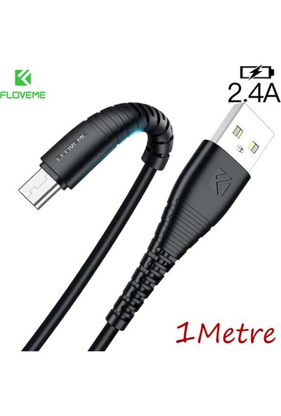 Floveme USB Type C 2.4A Hızlı Şarj 1 Metre Şarj USB Kablo