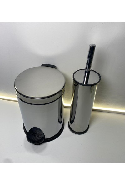 Empa Paslanmaz Krom Akıllı Küçükklozet Fırçası & 3l Pedallı Çöp Kovası Set