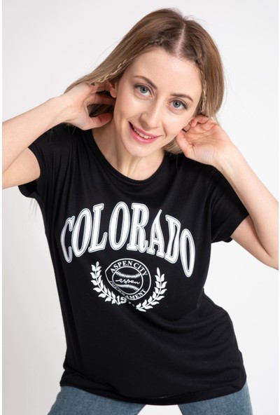 Giysa Kadın Colorado Baskılı Siyah Tshirt