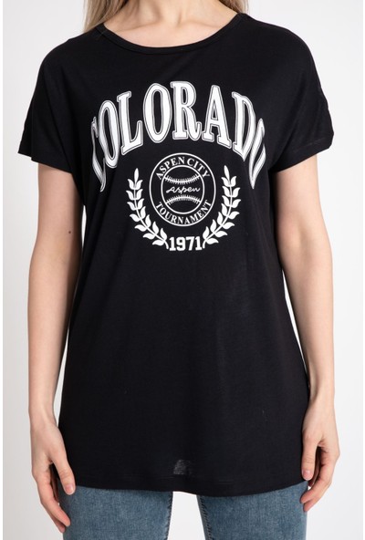 Giysa Kadın Colorado Baskılı Siyah Tshirt