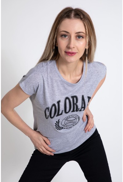 Giysa Kadın Colorado Baskılı Gri Tshirt