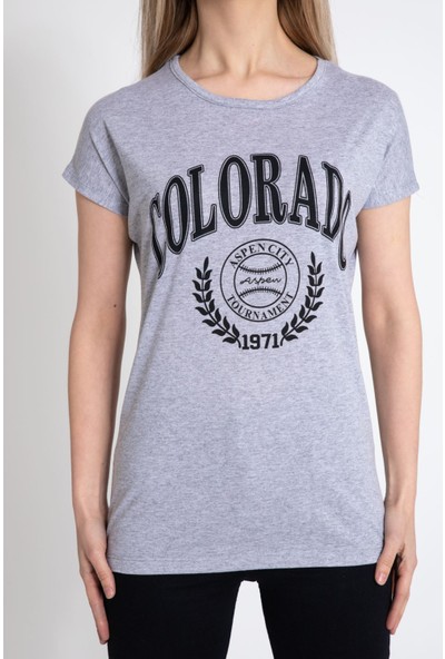 Giysa Kadın Colorado Baskılı Gri Tshirt