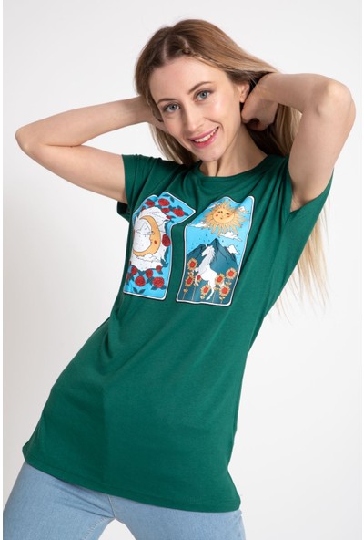 Giysa Kadın Salaş Baskılı Benetton Tshirt