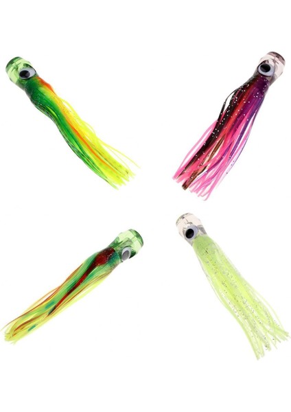 4x 3D Gözler Ahtapot Kalamar Etek Lure Trolling Etek Lures Jet Head Lures
