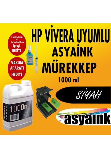 Hp 650 -652 Uyumlu Kartuş Mürekkebi Asyaink 1000ML Siyah