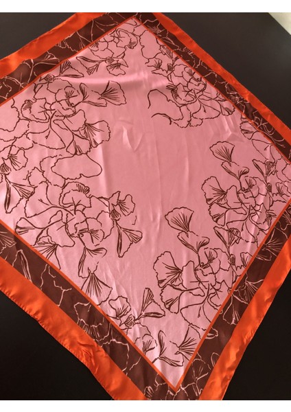 Somon & Pembe & Kahverengi Çizgi Ton Şal Desen Ipek Saten Fular fiyatları