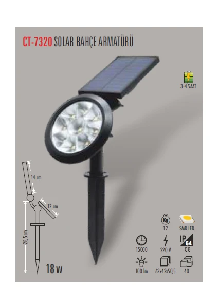 Ct-7320 18W Solar Bahçe Armatürü Yeşil