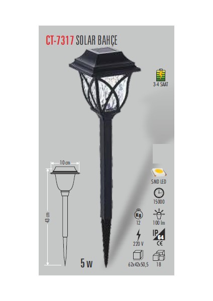 Ct-7317 5W Solar Bahçe Armatürü