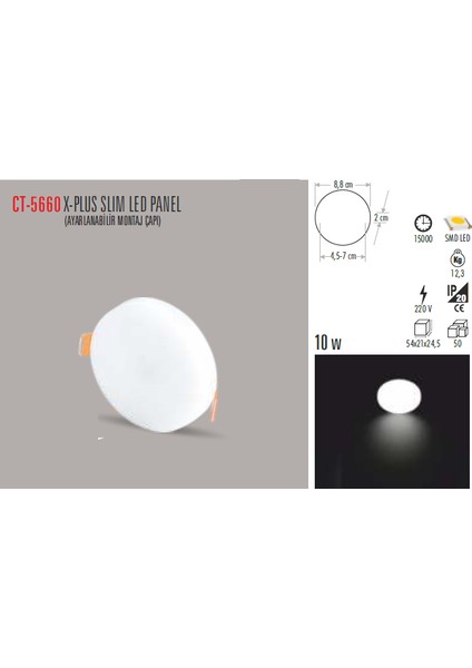 Ct-5660 10W/6400K x-Plus Slım LED Panel(Beyaz)