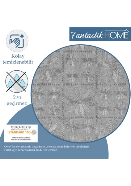 Elyaf Astarlı Pvc Masa Örtüsü Silinebilir Sıvı Geçirmez Leke Tutmaz Çiçekli Gümüş Gri modelleri