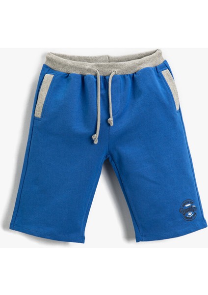 Erkek Çocuk Slogan Baskılı Şort Pamuklu Beli Bağcıklı