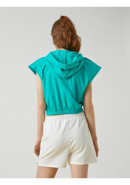 Kadın Crop Kolsuz Baskılı Kapşonlu Tişört fırsatları